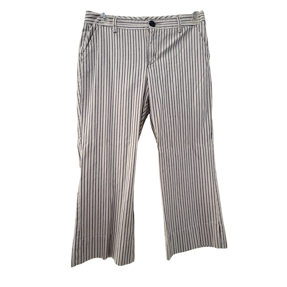 Cabi Striped Crop Flare Pants Womens Size 10 Stretch Coastal Minimalist Capsule